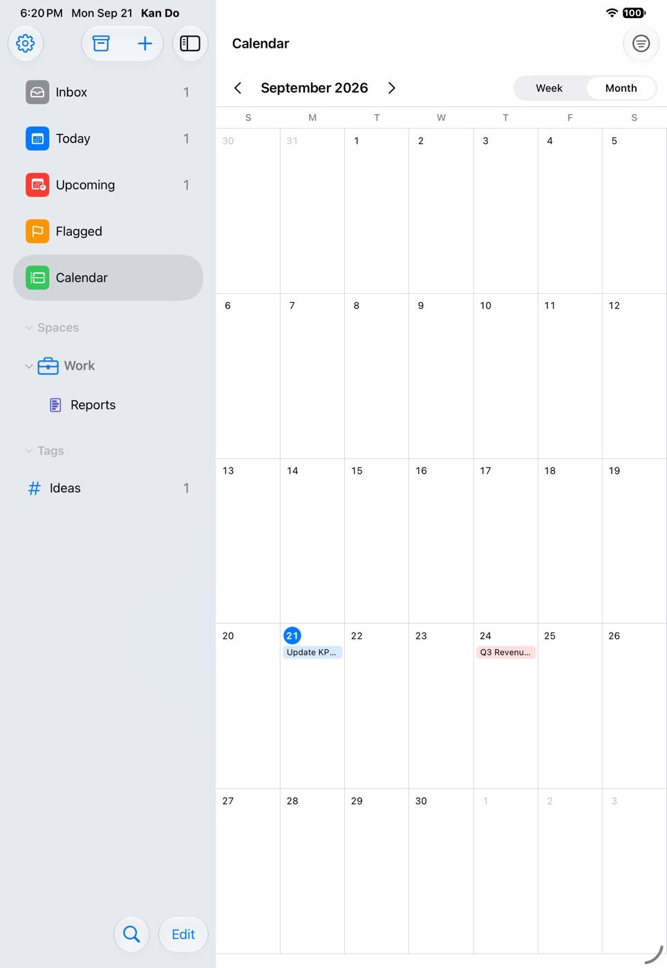 The Calendar in Month view