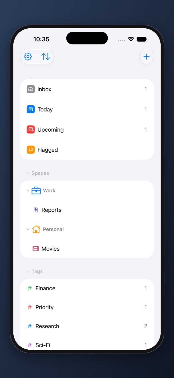 Spaces and projects on iPhone