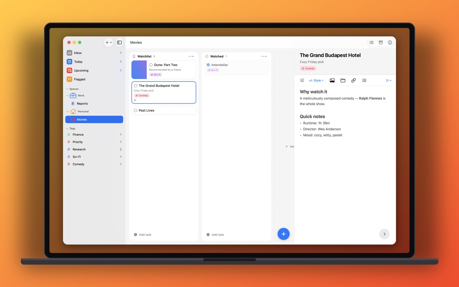 The Kan Do notes editor on Mac with headings, a checklist, and an image